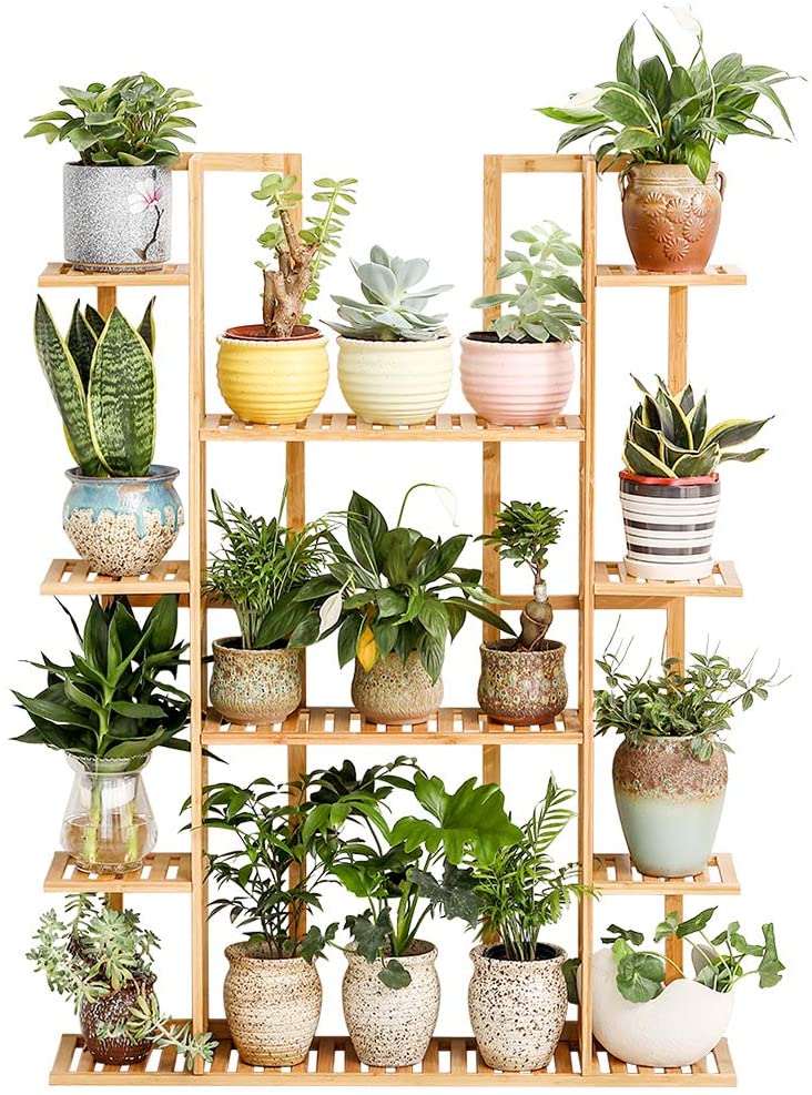 Bamboo 9-Tier Outdoor Shelf Planter