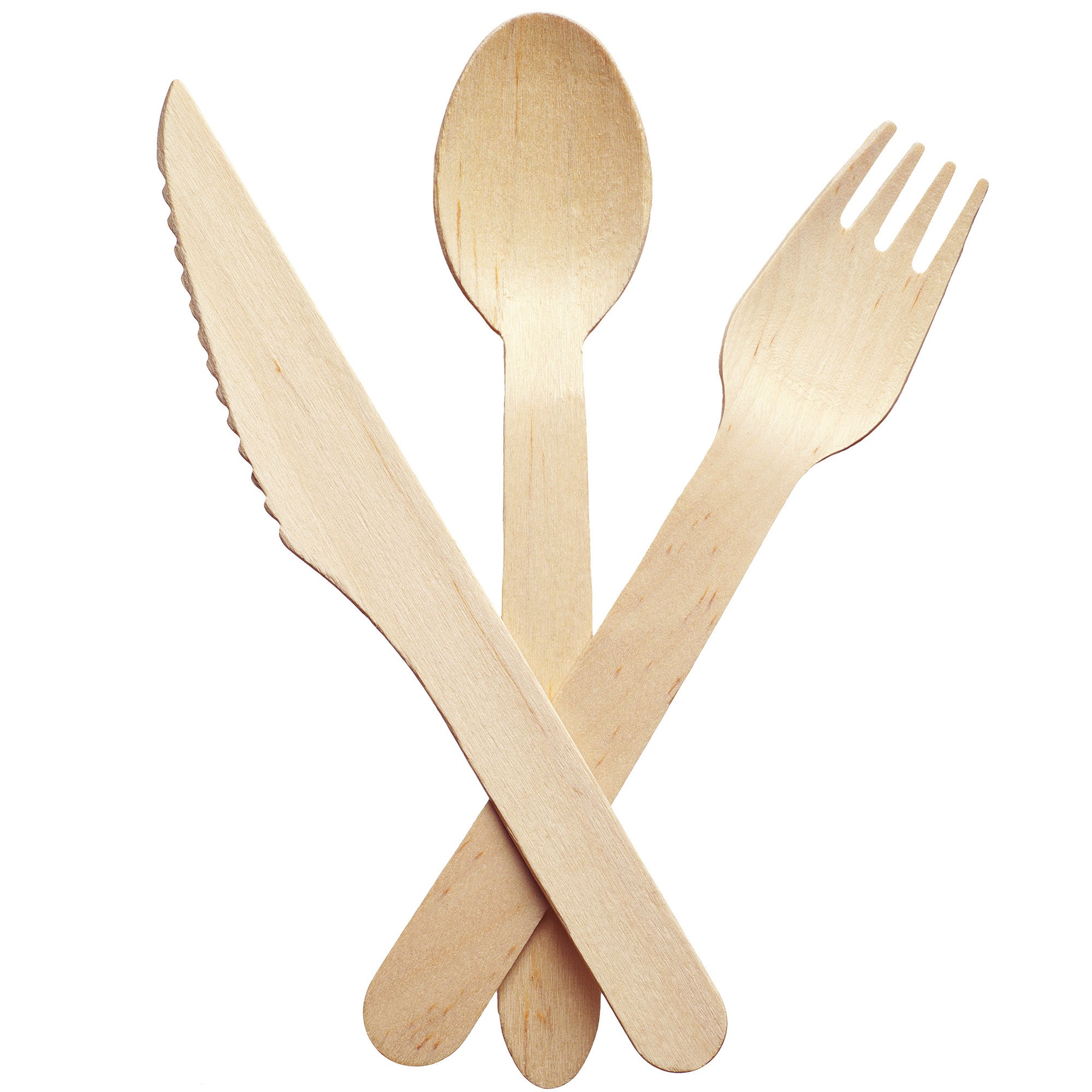 Disposable Wooden Cutlery | 250pc Set w/100 Spoons; 100 Forks; 50 Knives | Great for Parties