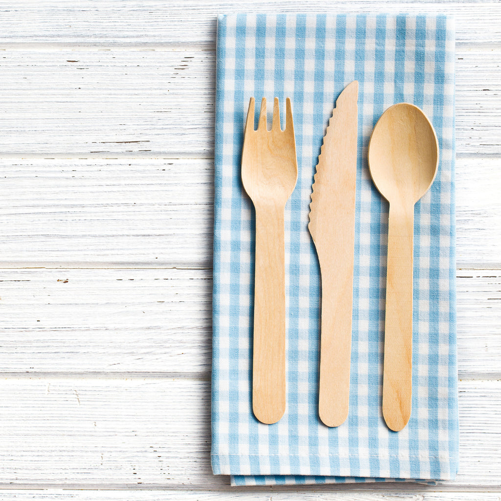 Disposable Wooden Cutlery | 250pc Set w/100 Spoons; 100 Forks; 50 Knives | Great for Parties