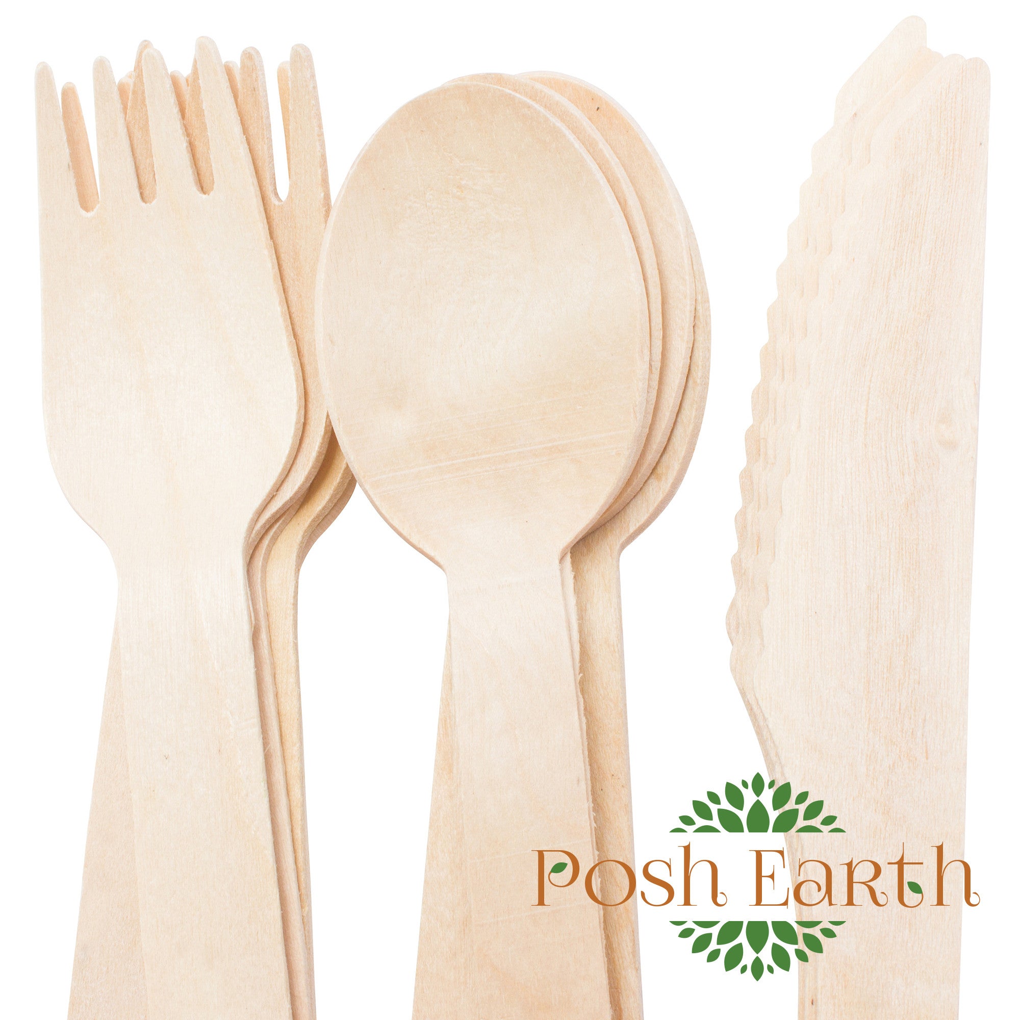Disposable Wooden Cutlery | 250pc Set w/100 Spoons; 100 Forks; 50 Knives | Great for Parties