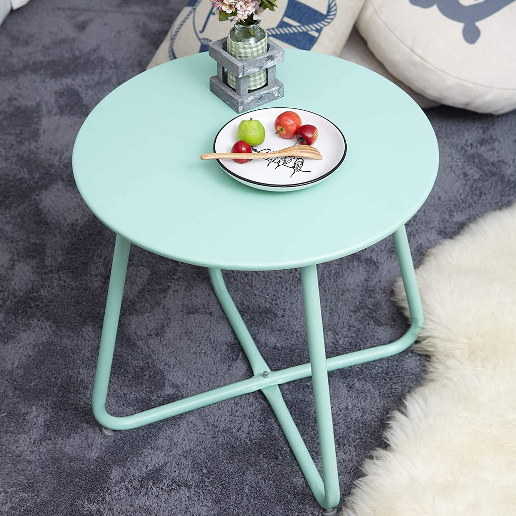 Steel Patio Side Table | Round & Retro Style | Weather Resistant for Outdoor Living | Mint Green