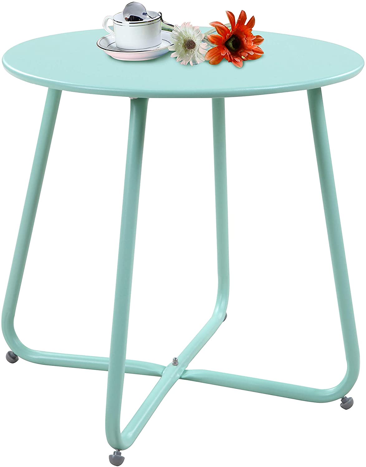 Steel Patio Side Table | Round & Retro Style | Weather Resistant for Outdoor Living | Mint Green