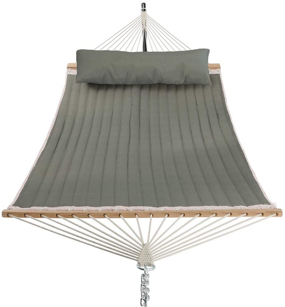 Quilted Fabric Hammock with Pillow | Sturdy Metal Frame that fits 2 Adults | Dark Green