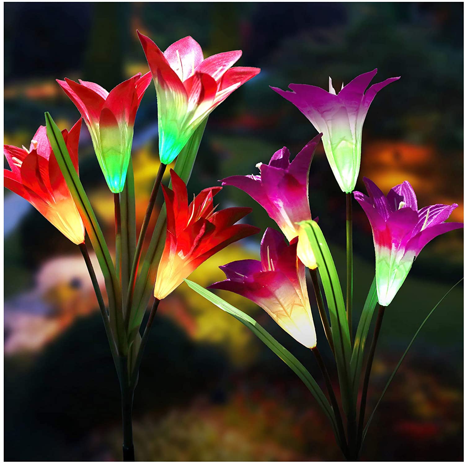Solar Lights Outdoor | Garden Multi-Color Changing Lily Flower Lights for Outdoor Landscaping